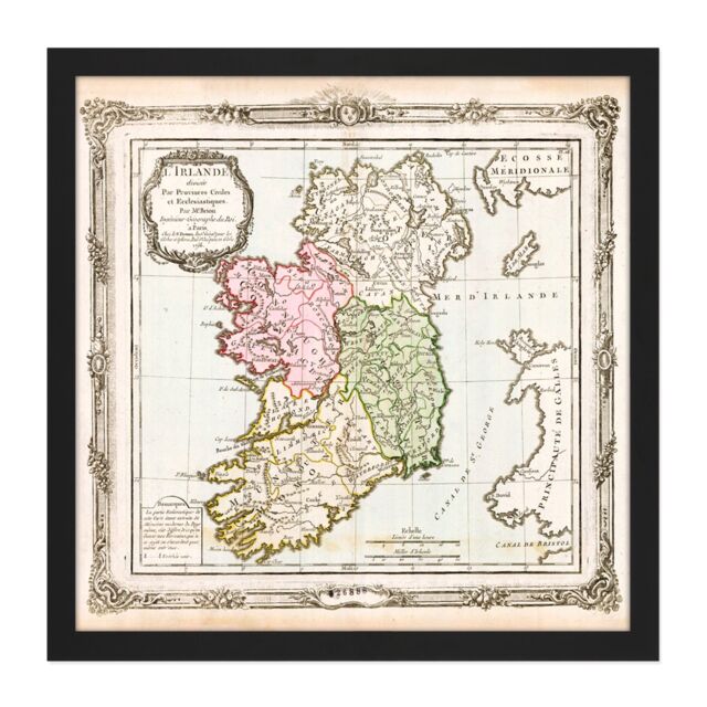 "Artery8 Wall Art Print Map Antique De La Tour 1766 Ireland Historic Replica Square Framed Picture 16X16 Inch in Black - Size: W16"" x H16""" - image 1