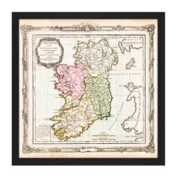 "Artery8 Wall Art Print Map Antique De La Tour 1766 Ireland Historic Replica Square Framed Picture 16X16 Inch in Black - Size: W16"" x H16""" - thumbnail 1
