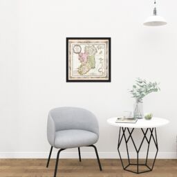 "Artery8 Wall Art Print Map Antique De La Tour 1766 Ireland Historic Replica Square Framed Picture 16X16 Inch in Black - Size: W16"" x H16""" - thumbnail 2