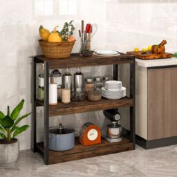Costway 3 Tier Bookshelf Wooden Bookcase with Dual Anti-Tipping Kits Brown - thumbnail 3