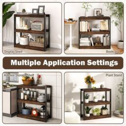 Costway 3 Tier Bookshelf Wooden Bookcase with Dual Anti-Tipping Kits Brown - thumbnail 5