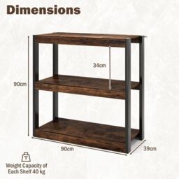 Costway 3 Tier Bookshelf Wooden Bookcase with Dual Anti-Tipping Kits Brown - thumbnail 2