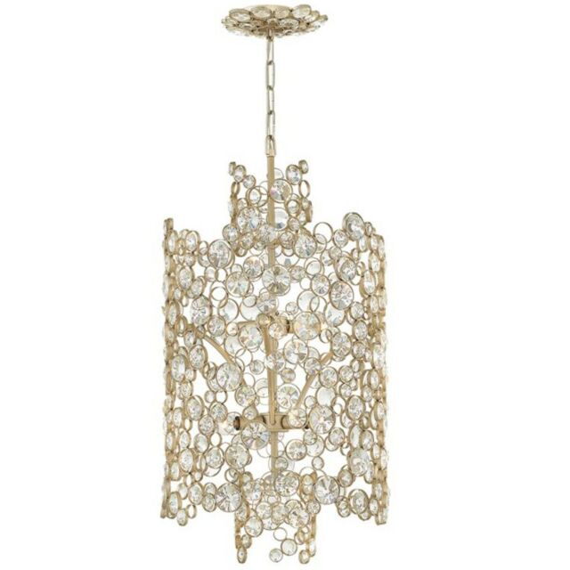 Loops 6 Bulb Pendant Light Connecting Circles Faceted Crystals Silver Leaf LED E14 60W in Metallics