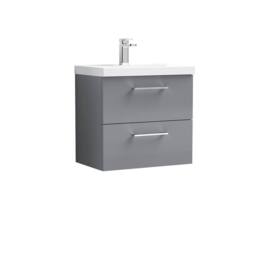 Balterley Bathroom 2 Soft Close Drawer, Wall Hung Vanity Unit, Satin Grey, 600mm in Grey