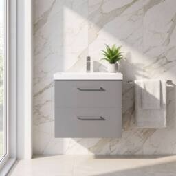 Balterley Bathroom 2 Soft Close Drawer, Wall Hung Vanity Unit, Satin Grey, 600mm in Grey - thumbnail 6