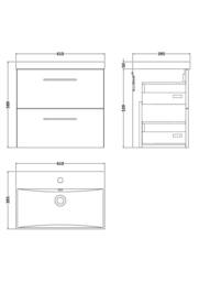 Balterley Bathroom 2 Soft Close Drawer, Wall Hung Vanity Unit, Satin Grey, 600mm in Grey - thumbnail 5