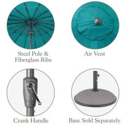 Christow 2.6m Shanghai Parasol Garden Umbrella Tilting Sunshade UV Resistant in Turquoise - thumbnail 6