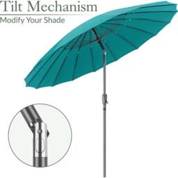 Christow 2.6m Shanghai Parasol Garden Umbrella Tilting Sunshade UV Resistant in Turquoise - thumbnail 5