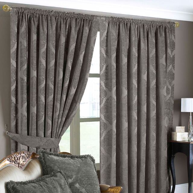 Paoletti Winchester Pencil Pleat Curtains in Light Brown - Size: 168 cm width x 183 cm drop - image 1