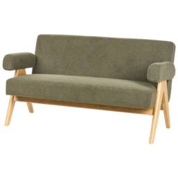 Wyld and Coco Asterra Boucle 2-Seater Sofa Set - Green with Light Brown Wooden Legs - thumbnail 6