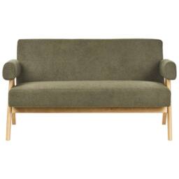 Wyld and Coco Asterra Boucle 2-Seater Sofa Set - Green with Light Brown Wooden Legs - thumbnail 5