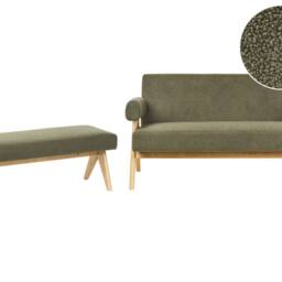 Wyld and Coco Asterra Boucle 2-Seater Sofa Set - Green with Light Brown Wooden Legs - thumbnail 2