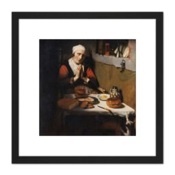 Artery8 Maes Old Woman Saying Grace The Prayer Without End 8X8 Inch Square Wooden Framed Wall Art Print Picture with Mount in Black - thumbnail 1
