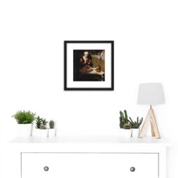 Artery8 Maes Old Woman Saying Grace The Prayer Without End 8X8 Inch Square Wooden Framed Wall Art Print Picture with Mount in Black - thumbnail 2