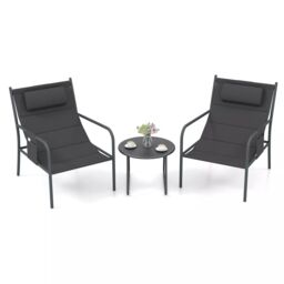 Costway 3 Piece Outdoor Bistro Set Patio Metal Chair & Coffee Table Set in Grey - thumbnail 1