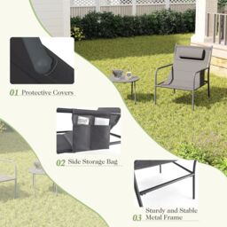 Costway 3 Piece Outdoor Bistro Set Patio Metal Chair & Coffee Table Set in Grey - thumbnail 6
