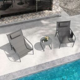 Costway 3 Piece Outdoor Bistro Set Patio Metal Chair & Coffee Table Set in Grey - thumbnail 4