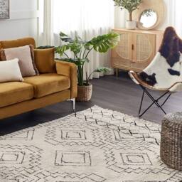 Wyld and Coco Cotton Aztec Rug Beige Black 160 x 230 cm Low Pile - Size: 160 cm x 230 cm