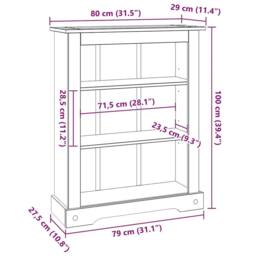 Berkfield Home 3-Tier Bookcase Mexican Pine Corona Range 81x29x100 cm in Light Brown - Size: 81 x 29 x 100 cm - thumbnail 8