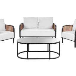 Wyld and Coco Garden Sofa Set - Black Aluminium Frame Off-White Cushions in White - thumbnail 2