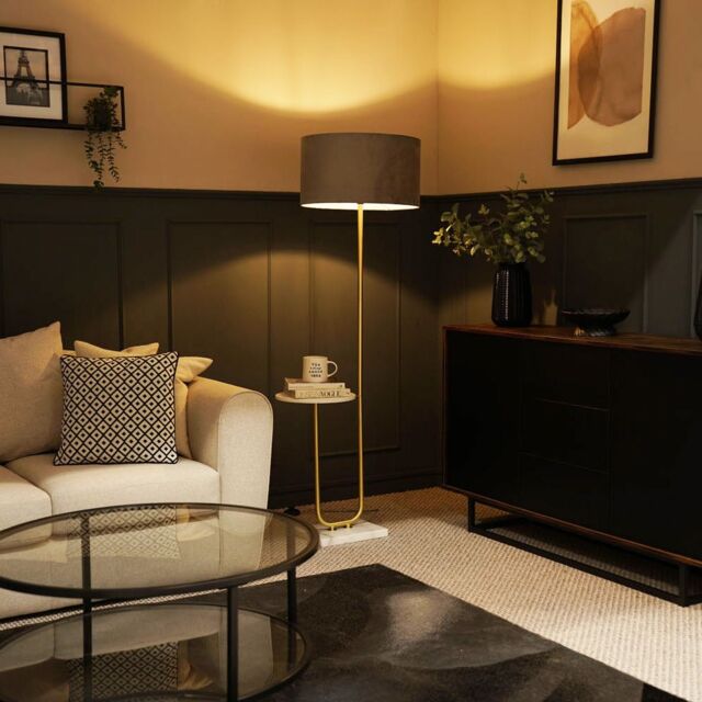ValueLights Tavel Brushed Gold Floor Lamp Light with Velvet Shade in Grey - Size: 18 inches - image 1