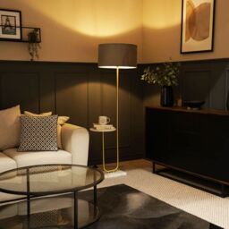 ValueLights Tavel Brushed Gold Floor Lamp Light with Velvet Shade in Grey - Size: 18 inches - thumbnail 5
