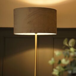 ValueLights Tavel Brushed Gold Floor Lamp Light with Velvet Shade in Grey - Size: 18 inches - thumbnail 4