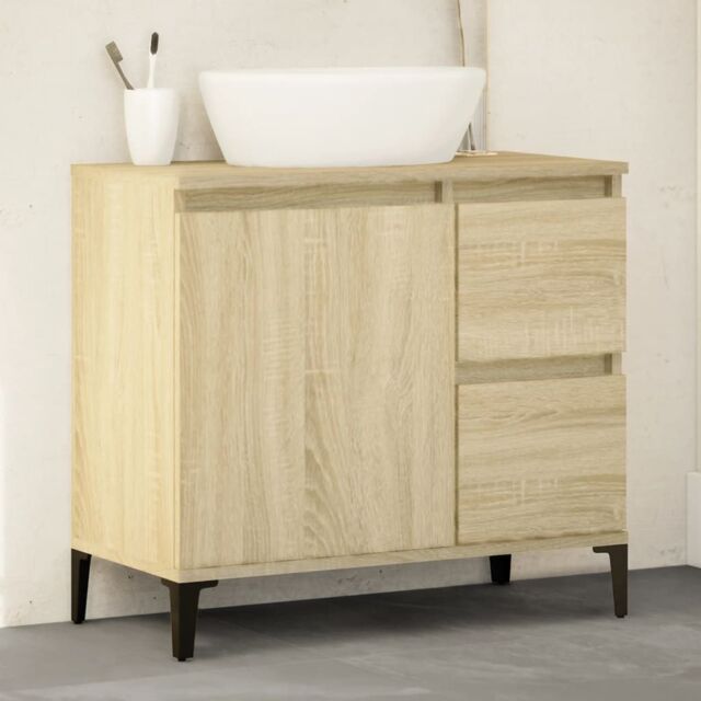 Berkfield Home Bathroom Cabinet Sonoma Oak 65x33x60 cm Engineered Wood in Brown - Size: 65 x 33 x 60 cm - image 1