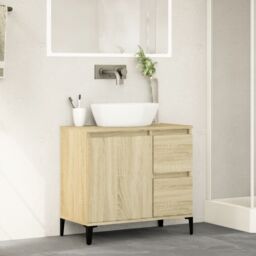 Berkfield Home Bathroom Cabinet Sonoma Oak 65x33x60 cm Engineered Wood in Brown - Size: 65 x 33 x 60 cm - thumbnail 3