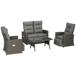 OUTSUNNY 4 Piece Rattan Garden Furniture Set with Sofa, Glass Table in Grey - thumbnail 2