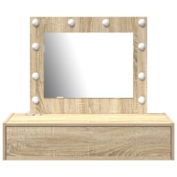 Berkfield Home Wall Hanging Dressing Table with LED Lights Sonoma Oak in Beige - thumbnail 5