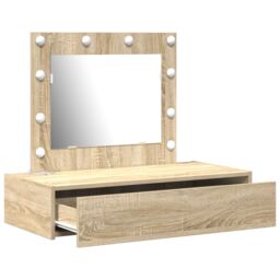 Berkfield Home Wall Hanging Dressing Table with LED Lights Sonoma Oak in Beige - thumbnail 4
