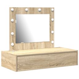 Berkfield Home Wall Hanging Dressing Table with LED Lights Sonoma Oak in Beige - thumbnail 2