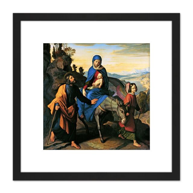 Artery8 Von Carolsfeld Flightto Egypt Biblical Painting 8X8 Inch Square Wooden Framed Wall Art Print Picture with Mount in Black - image 1