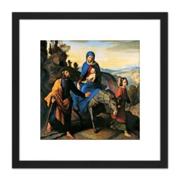Artery8 Von Carolsfeld Flightto Egypt Biblical Painting 8X8 Inch Square Wooden Framed Wall Art Print Picture with Mount in Black - thumbnail 1