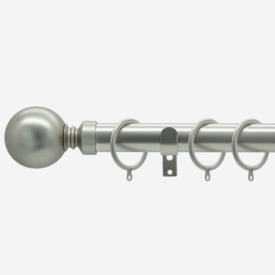 New Edge Blinds Brushed Steel 28mm Ball Fixed Length Metal Curtain Pole in Silver - Size: 230 cm - image 1