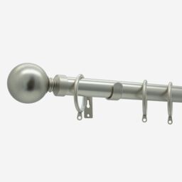 New Edge Blinds Brushed Steel 28mm Ball Fixed Length Metal Curtain Pole in Silver - Size: 230 cm - thumbnail 2