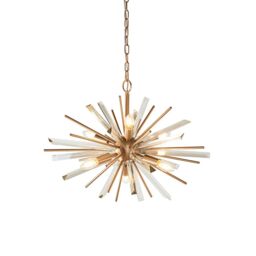 Loops Large Antique Brass Ceiling Pendant Light - 6 Bulb Hanging Fitting - Prism Glass in Clear - thumbnail 1