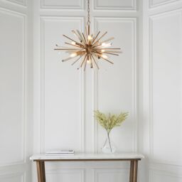 Loops Large Antique Brass Ceiling Pendant Light - 6 Bulb Hanging Fitting - Prism Glass in Clear - thumbnail 4