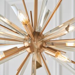 Loops Large Antique Brass Ceiling Pendant Light - 6 Bulb Hanging Fitting - Prism Glass in Clear - thumbnail 5