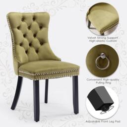 HomeTouch Romsey Set of 6 Velvet Upholstered Dining Chairs with Oak Legs & Knocker Ring Back in Green - Size: 6 Pack - thumbnail 6