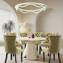 HomeTouch Romsey Set of 6 Velvet Upholstered Dining Chairs with Oak Legs & Knocker Ring Back in Green - Size: 6 Pack - thumbnail 2