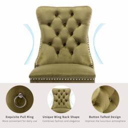 HomeTouch Romsey Set of 6 Velvet Upholstered Dining Chairs with Oak Legs & Knocker Ring Back in Green - Size: 6 Pack - thumbnail 9
