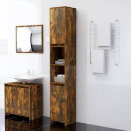 Berkfield Home Stylish Bathroom Cabinet Smoked Oak 30x30x183.5 cm Engineered Wood in Brown - thumbnail 2