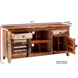 Indian Hub Coastal Large TV Media Credenza - Wood - L40 x W150 x H70 cm in Brown - thumbnail 5