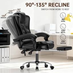 Gartistgo Executive Chair PU Leather Swivel Recliner with Footrest in Black - thumbnail 4