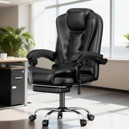Gartistgo Executive Chair PU Leather Swivel Recliner with Footrest in Black - thumbnail 6