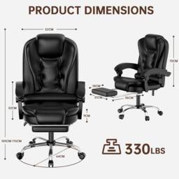 Gartistgo Executive Chair PU Leather Swivel Recliner with Footrest in Black - thumbnail 3