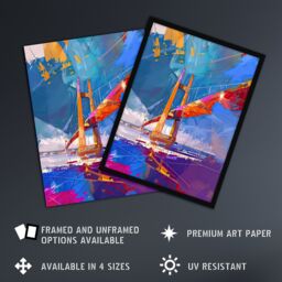 "Artery8 Abstract Bridge Colourful Palette Knife Painting Wall Art Print in Blue - Size: W18"" x H24""" - thumbnail 2