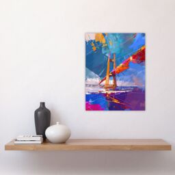 "Artery8 Abstract Bridge Colourful Palette Knife Painting Wall Art Print in Blue - Size: W18"" x H24""" - thumbnail 4